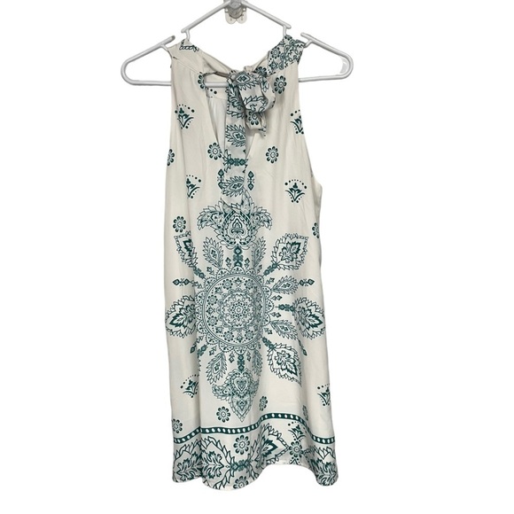 Lulu's I Can Sea It Now Cream Teal Paisley Medallion Print Mini Dress, XS - Picture 2 of 7